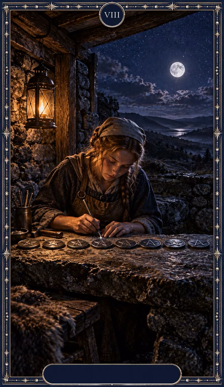 Eight of Pentacles, Asteria deck