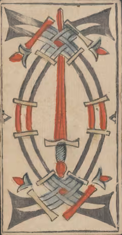 Cinco de Espadas, baralho Marselha de Payen